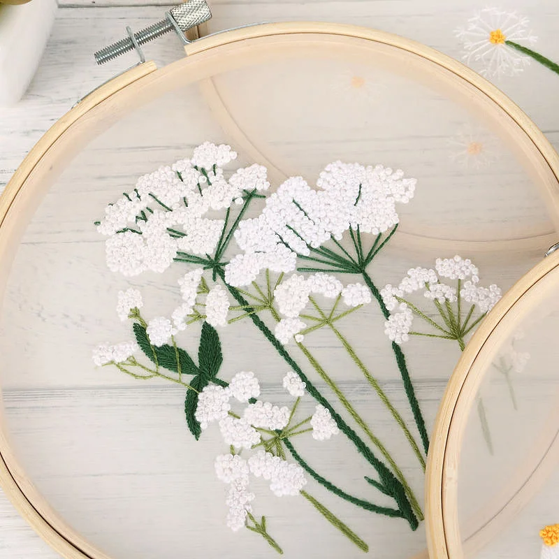 embroidery set DIY embroidery white flowers plants pattern starter kit cross stitch needlework tools handmade craft