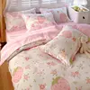 Cute Pink Strawberry Duvet Cover Flat Sheet Pillowcase Floral Bedding Set Girls Bed Linen Soft Thick Washed Cotton Bedclothes 1