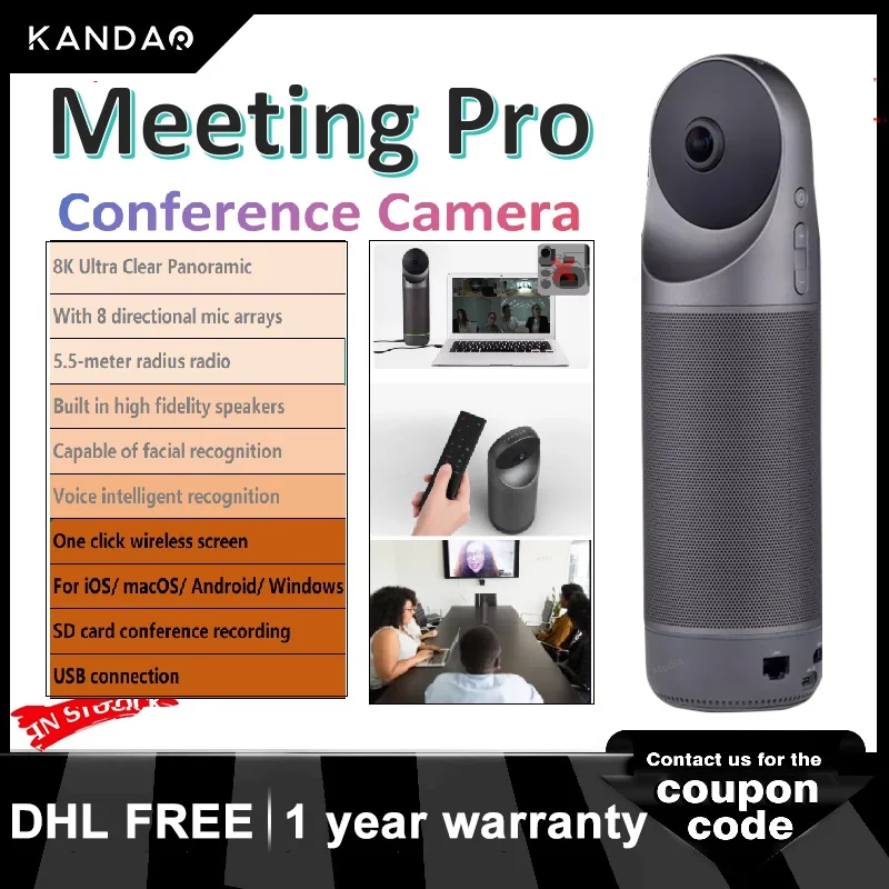 Kandao Meeting Pro Conference Camera with mini Directional Mics 360 Video Came Support Dingtalk/Skype/Zoom for Business Webcam
