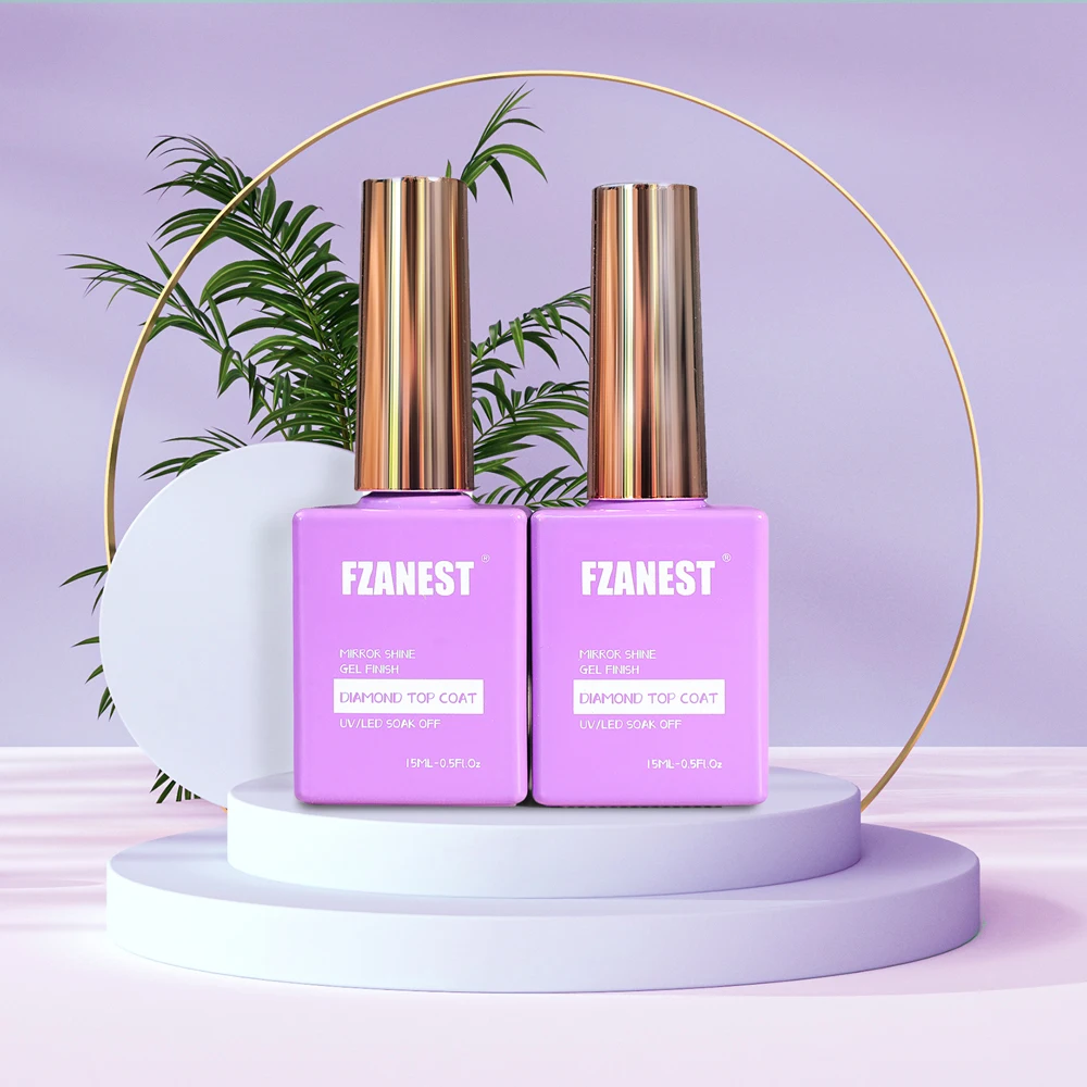 FZANEST Diamond Top Coat Gel Polish, 15ml High Glossy Top Gel Long lasting for Up to a Month 2