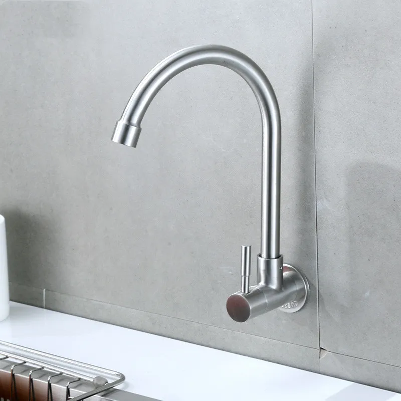 Kitchen Sink Basin Faucet Brushed Bathroom Rotated Dish Basin Faucet Mixer Water Tap Single Cold Faucet