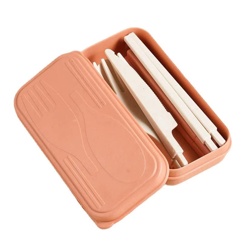 Portable Foldable Cutlery Set Wheat Straw Tableware Outdoor Camping Kids Dinner Set With Mini Box Dinnerware 3PCS, cutlery set, western style cutlery set, picnic cutlery set, picnic tableware, camping cutlery set