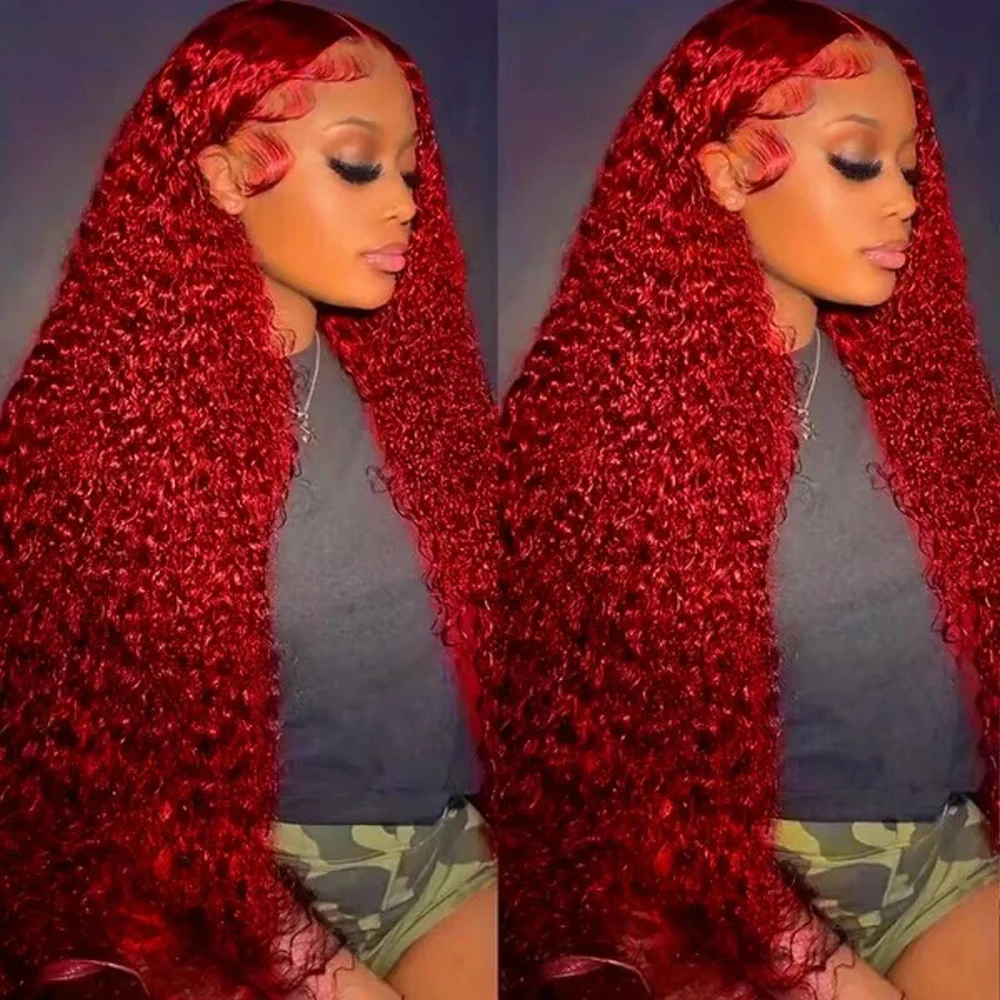 Red Curly Water Deep Wave Lace Wig