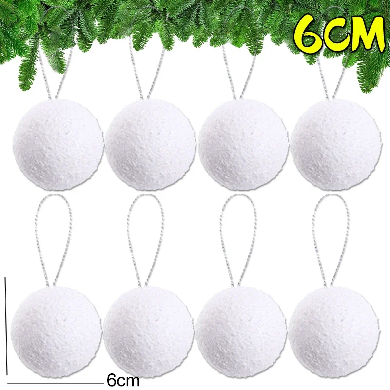 thumbnail image 1 of 6/60 bolas de nieve de espuma blanca para colgar en el árbol de Navidad, adornos de bolas de nieve artificiales falsas, suministros de decoración para fiestas de Año Nuevo, 1 of 5