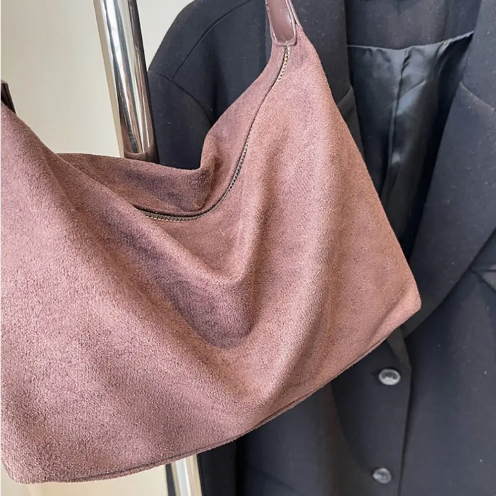 Borsa a Spalla Casual in Pelle Scamosciata Grande Capacità Stile Coreano Tinta Unita Borsa Hobo da Donna per Vacanze - immagine 6