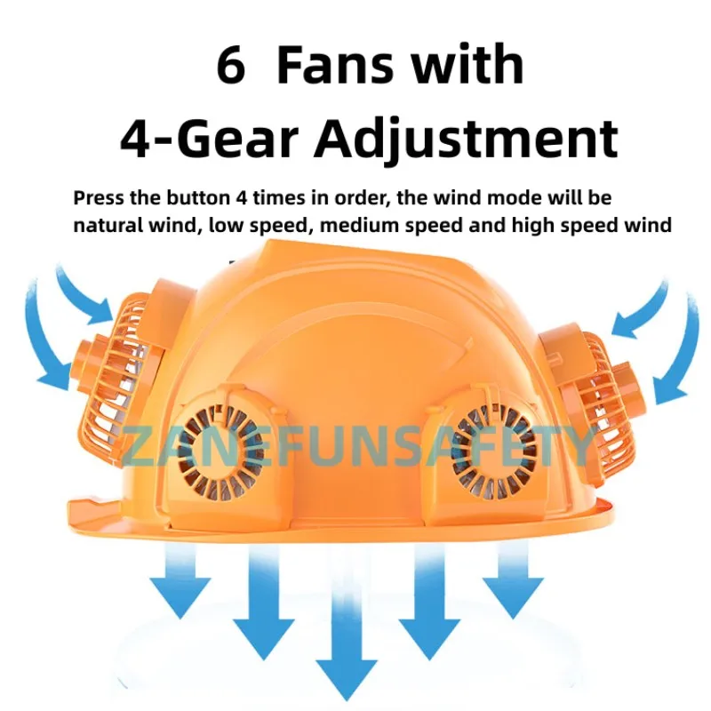 Safety Helmet With 6 Fans, Air Conditioning, Rechargeable Lithium Battery, and Headlight ABS Hard Cap Fan Construction Helmet
