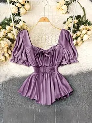 Chic Purple Pleated A - Line Top with Flared Sleeves for a Slimming Silhouette (Trans - purple)