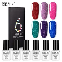 ROSALIND 6Pcs/kits Nail Gel Polish Set Green Bule Purple Shiny Bright Gel Polish Set Cured LED/UV Lamp For Nail Art Design 1