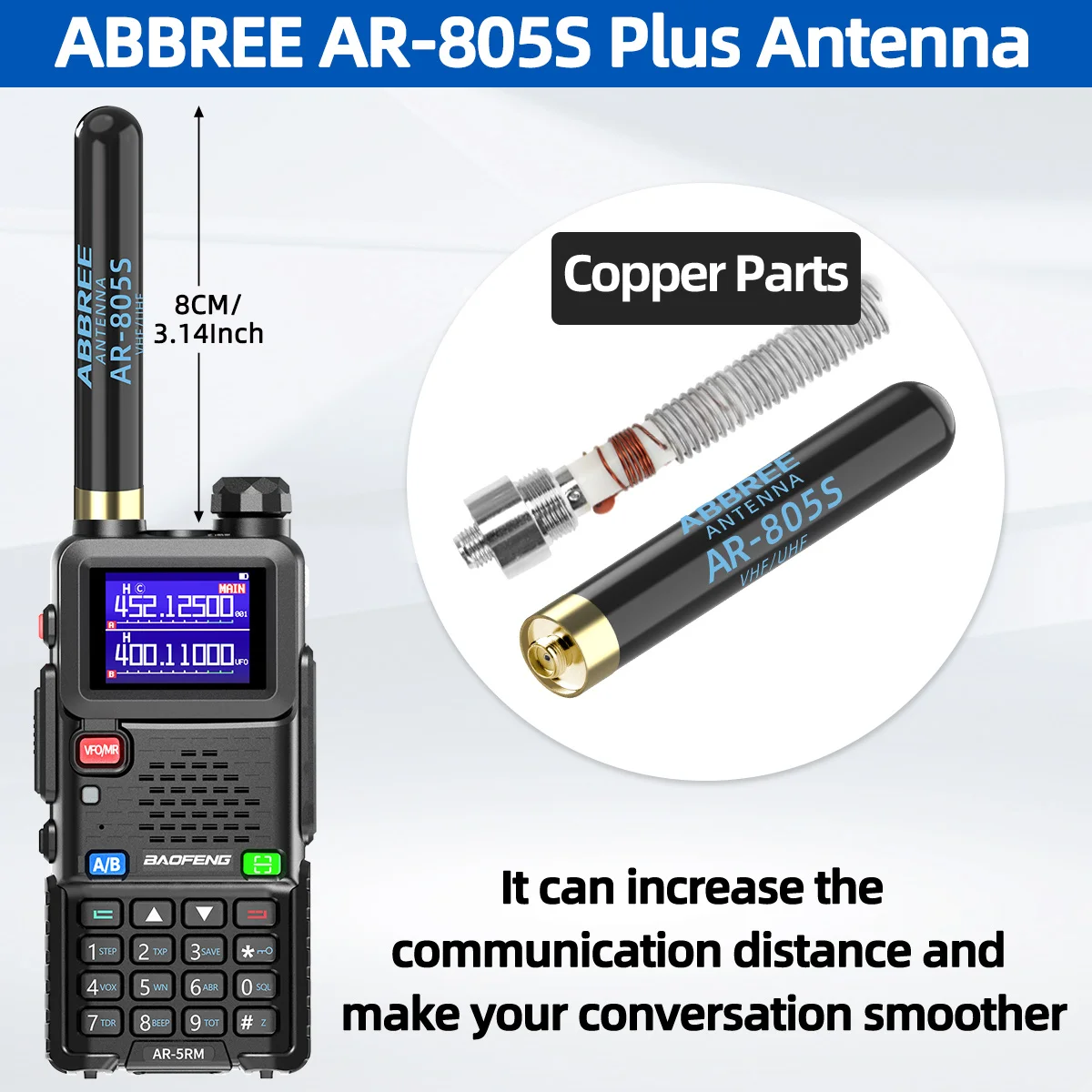 ABBREE AR-805 Plus AR-805S 고이득 듀얼 밴드 안테나 Baofeng UV-5R UV-21 PRO AR-152 PRO 양방향 라디오용 SMA 암 커넥터