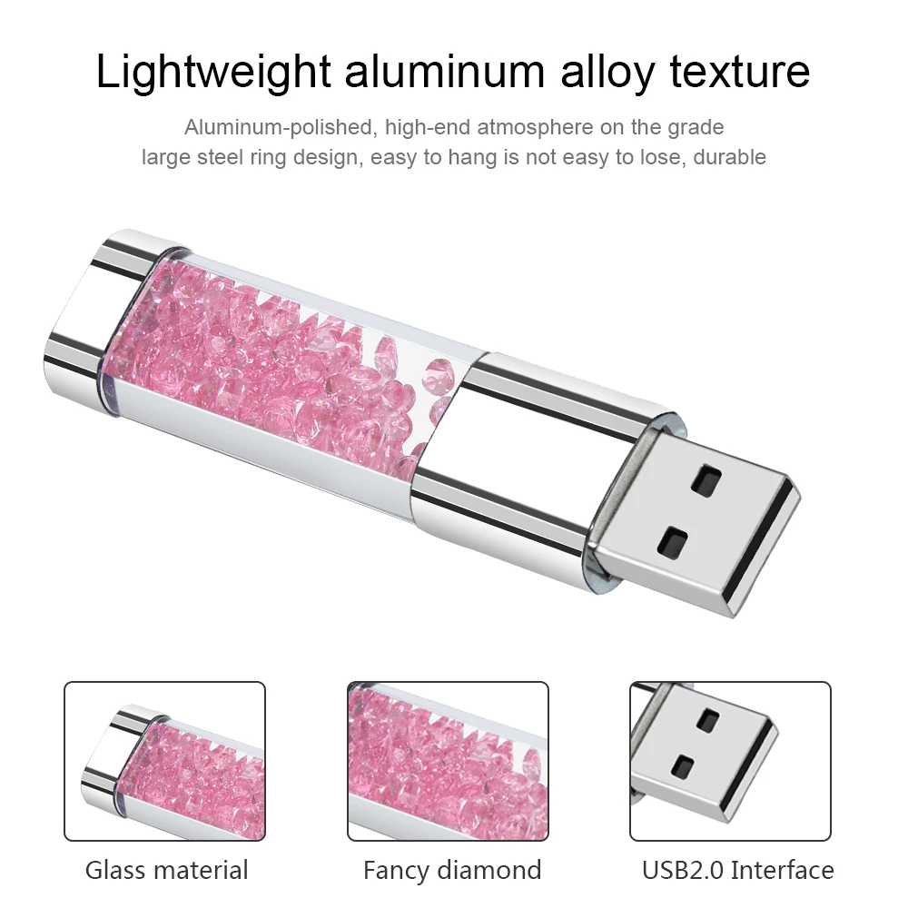 Crystal&LED Light Pendrive 2.0 USB Flash Pen Drive 4gb 8gb 16gb 32gb 128GB