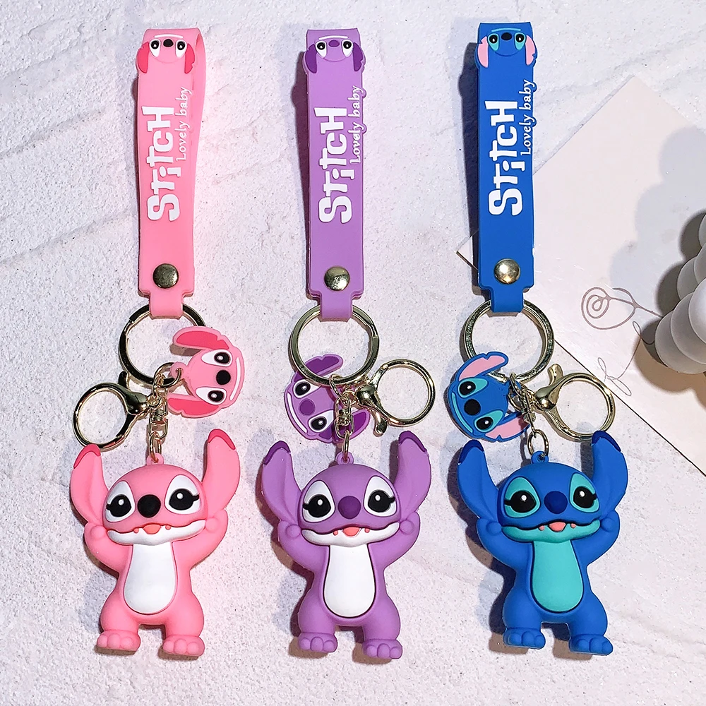 Stitch Tristelilo & Stitch Silicone Keychain - Disney Anime Cartoon Keyring