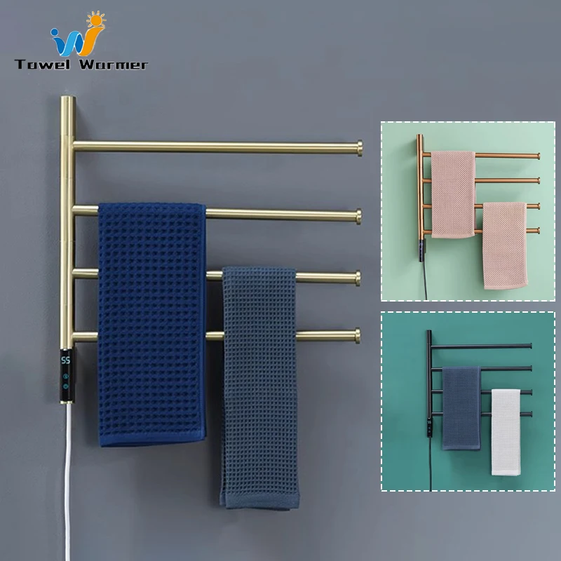 อุปกรณ์ห้องน้ําสมาร์ทราวแขวนผ้าไฟฟ้าแปรงทองสแตนเลสผ้าเช็ดตัวอุ่นระบบควบคุมแบบสัมผัสชั้นวางผ้าขนหนูอุ่น 1