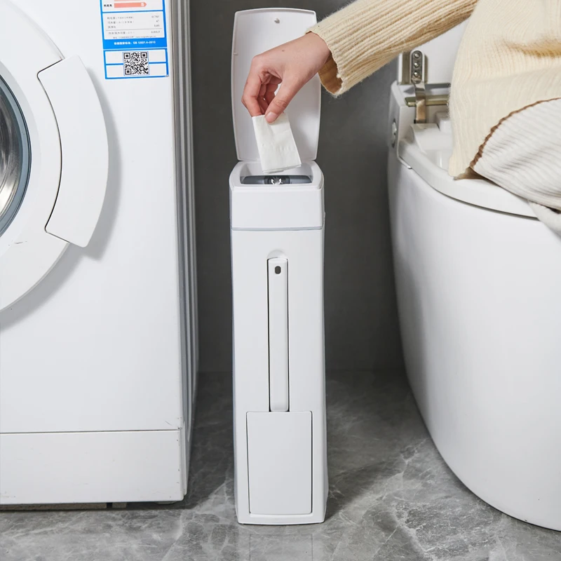 Batoom Tra Can Toilet Bru Inteated Narrow  Pr pe Covered Household Batoom Auatic Paaging Paper Barrel