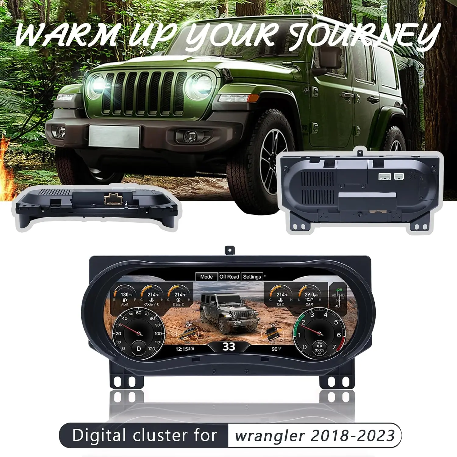 12.3”Digital Dashboard Upgrade Kit for Wrangler JL 2018-2023 Speedometer LCD das
