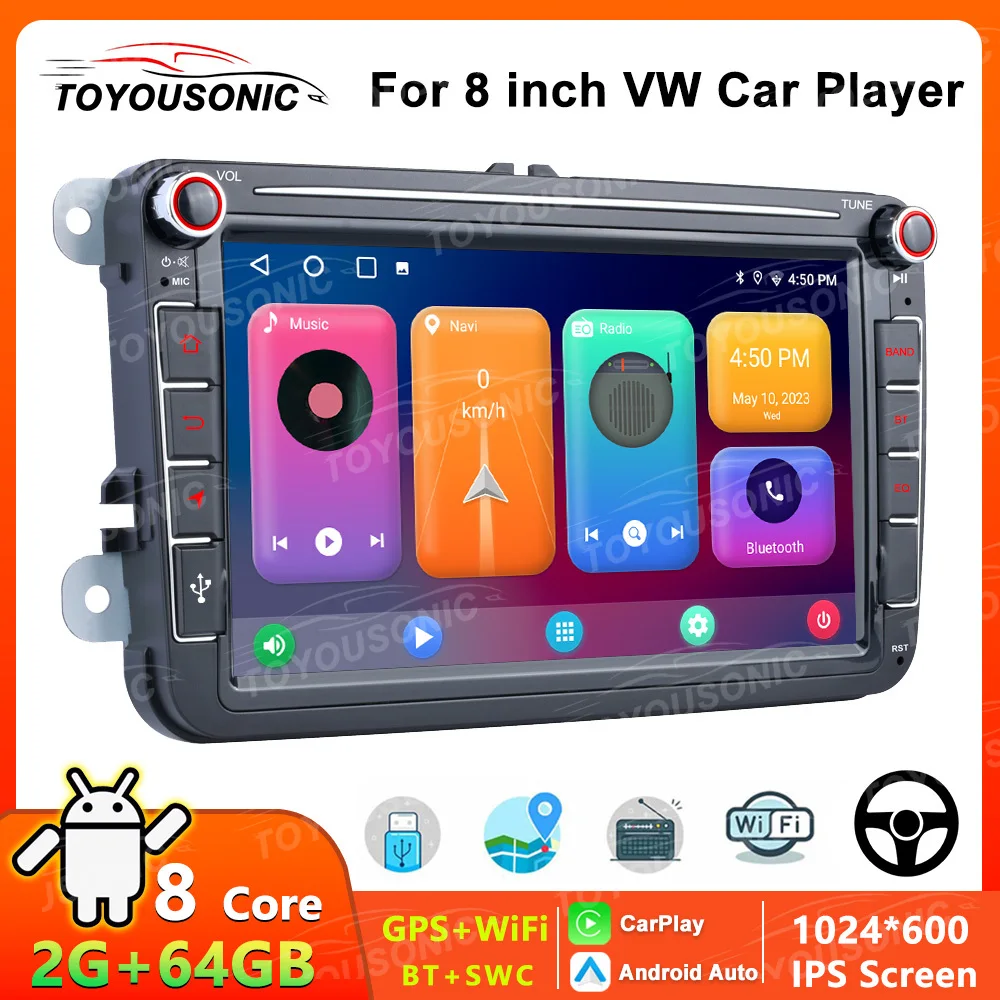 

TOYOUSONIC 8 Inch 2Din Android Car Radio Stereo For VW Polo Golf Passat Skoda Car Multimedia DVD Player GPS RDS DSP Carplay