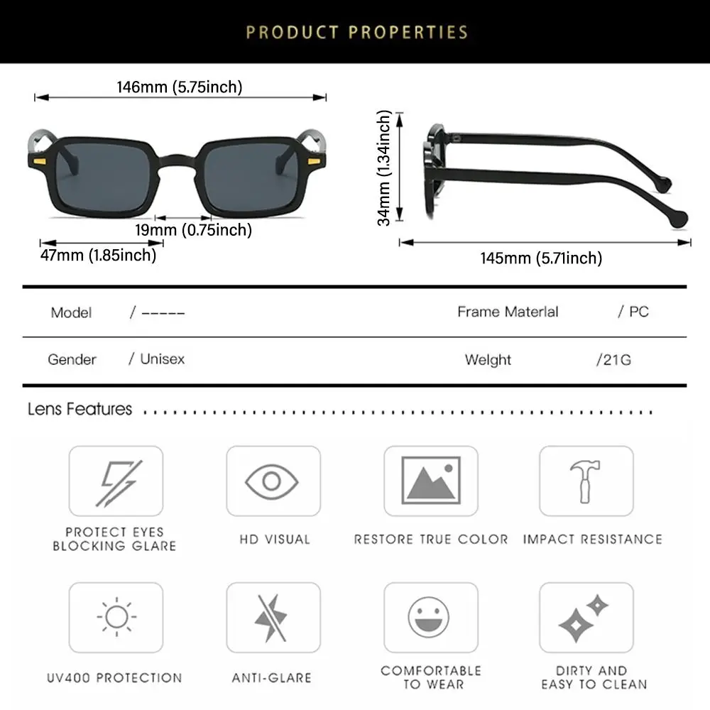 Eyewear Gradient UV400 Women Shades Men Sun Glasses Rivets Decoration Square Sunglasses