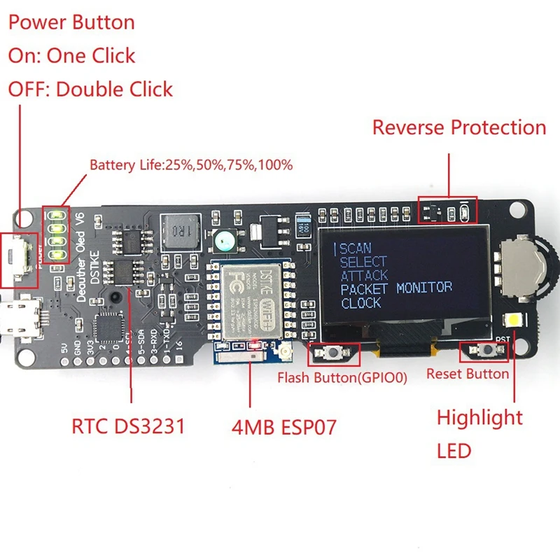 Wifi Deauther Deauther Monster ESP8266   18650 ͸ ؼ ȣ 4MB ESP-07