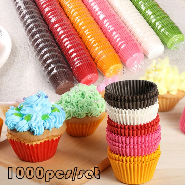 1000/500 pièces doublures de Cupcake en papier, tasses à chapeau de couleur  unie porte-Muffin