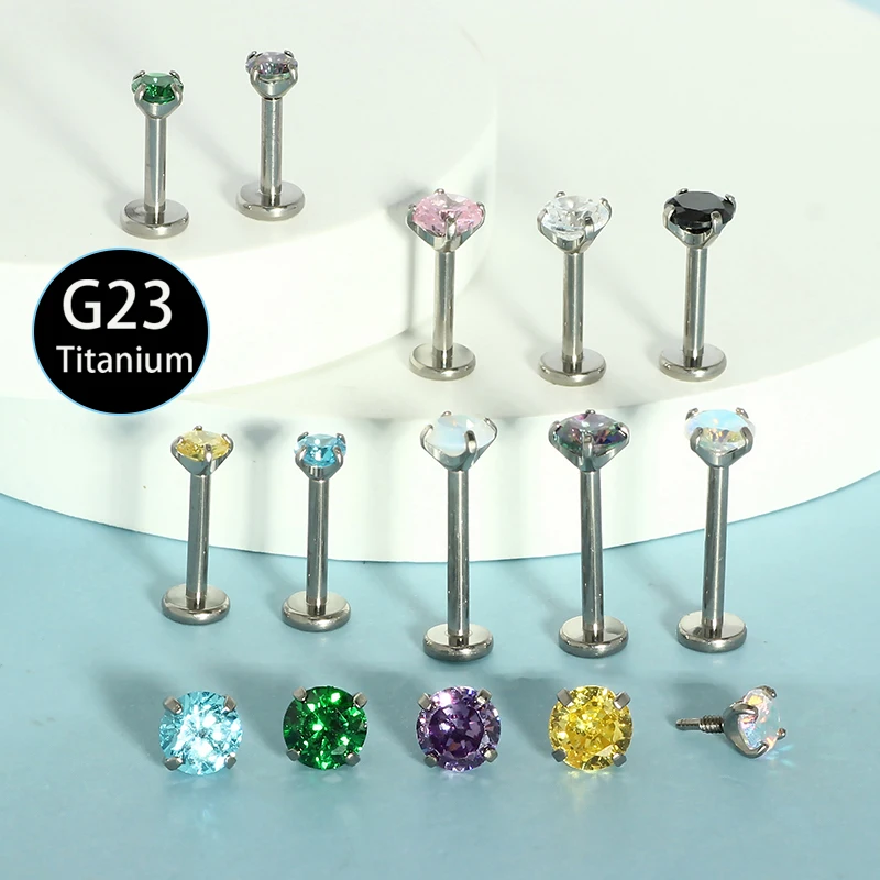 50Pcs/lot Titanium 16G Round Colorful Zircon Labret Lip Ring Crystal Ear Cartilage Tragus Helix Internally Threaded Lobe Earring