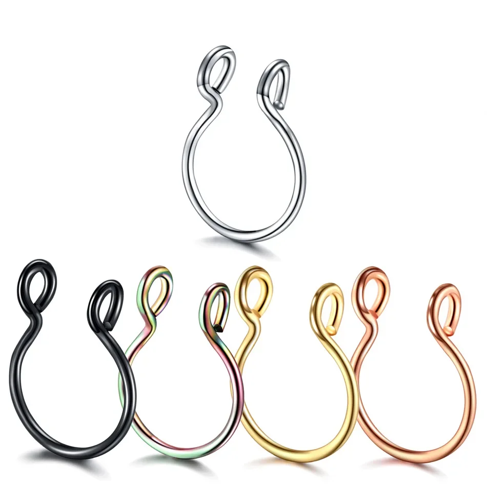 Nose Rings 2 Sizes U Shaped Fake Nose Ring Hoop Septum Rings Stainless Steel Nose Piercing Fake Piercing Oreja Pircing Jewelry