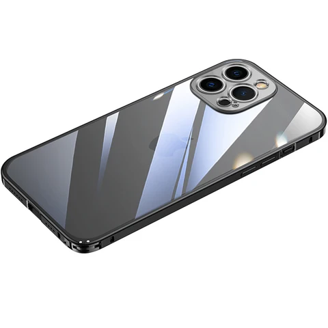 Metal Bumper Lens Protection Aluminum Frame Phone Case For iPhone 13 12 Pro Max 11 Pro Max 11 Clear Back Cover Housing