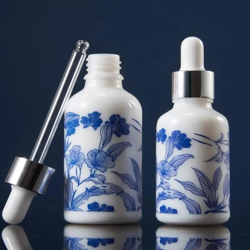 Elegant Porcelain-Inspired Dropper Bottles in Blue and White Design
