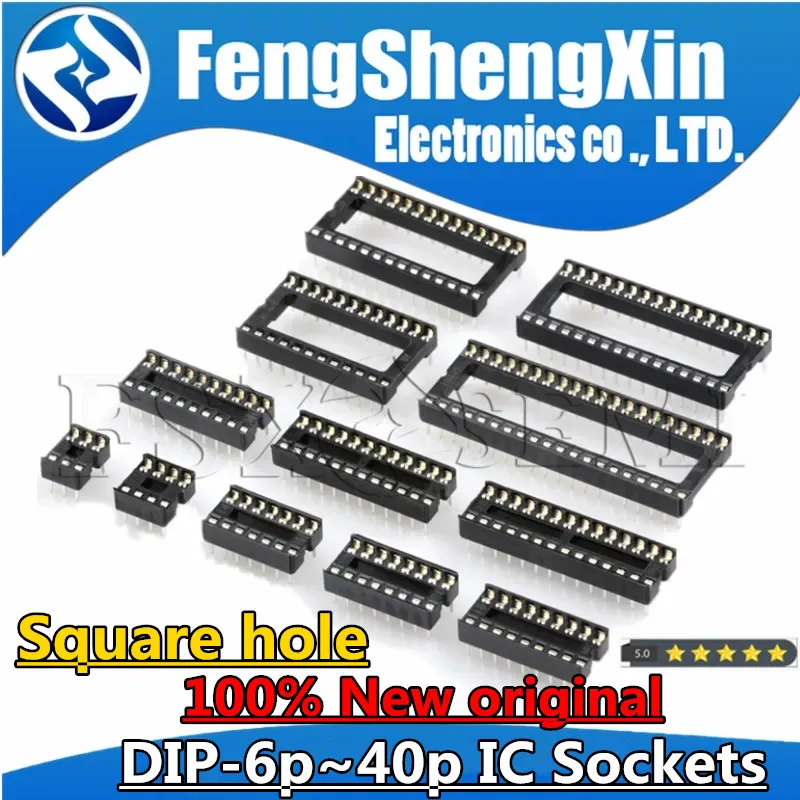 IC Sockets 10pcs Square hole IC Sockets DIP6 DIP8 DIP14 DIP16 DIP18 DIP20 DIP28 DIP40 Connector DIP Socket 6 8 14 16 18 20 24 28 40 pins