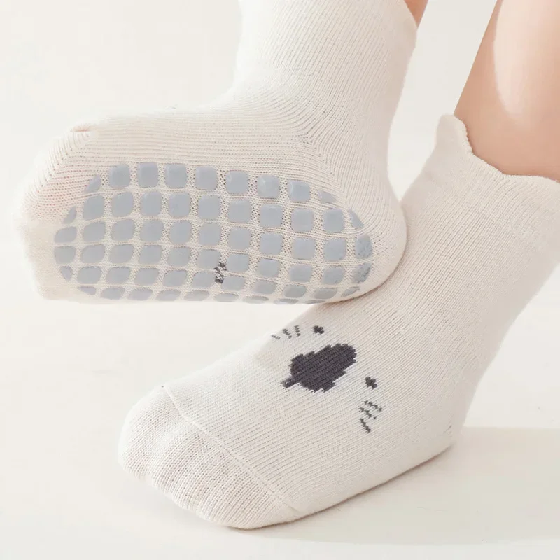 3/5 Pairs Baby Adorable Animals Pattern Non Slip Floor Socks, Breathable Casual Socks for Boys and Girls Kids Indoor Activities 4
