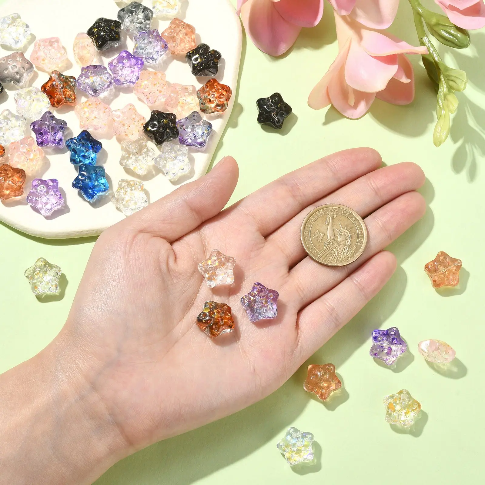 PandaHall 100Pcs Random Color 14mm Meteorite Star Beads Colorful Star Spacer Loose Beads for DIY Bracelet Necklace Jewelry Makin