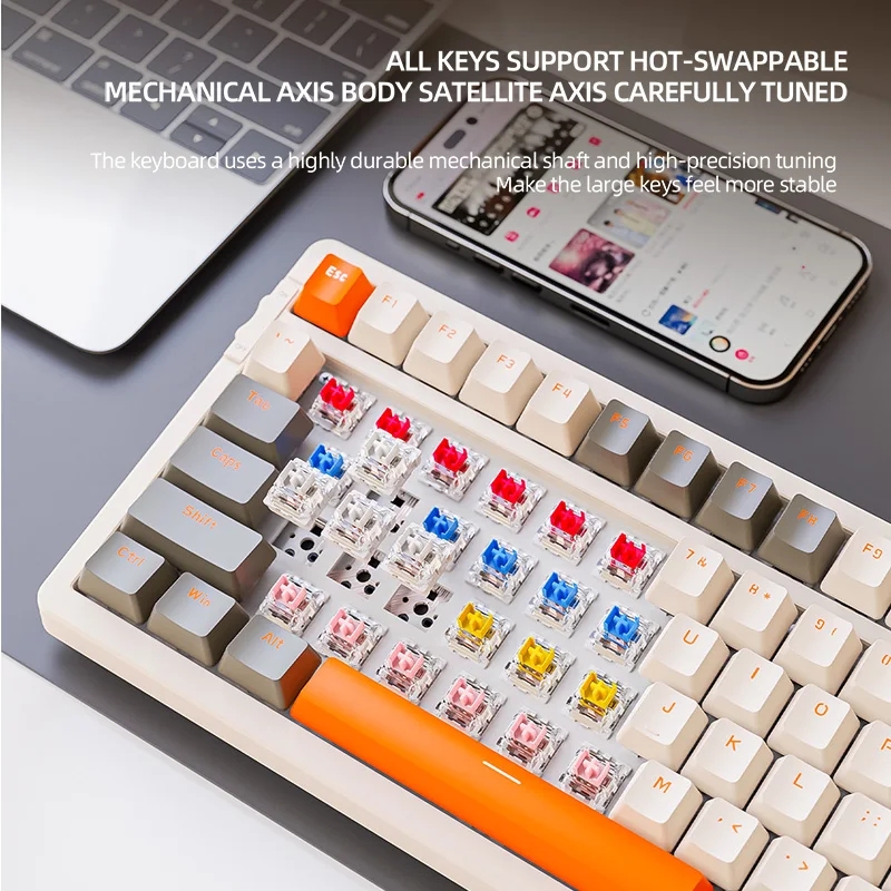 K96 Játék Gépi Kulcskarika 2.4G wireless/5.0 BT Vörös biliárdgolyó Vasúti váltó 100 kulcs hotsale Kicserélés újratölthető gamer Kulcskarika PBT keycaps