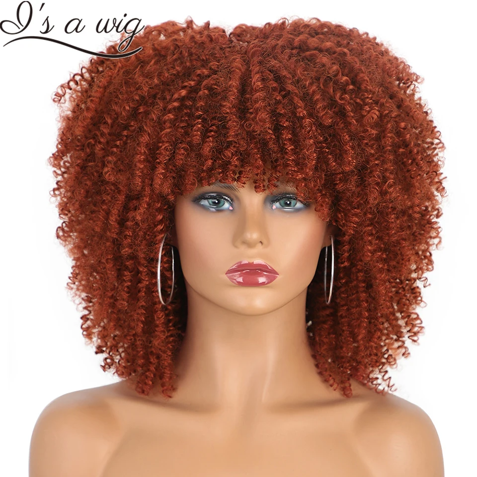 

It's a Wig Short Synthetic Wigs Red and Brown Kinky Curly Wigs for Black Women Curly Hairs for Cosplay Daily Party Use