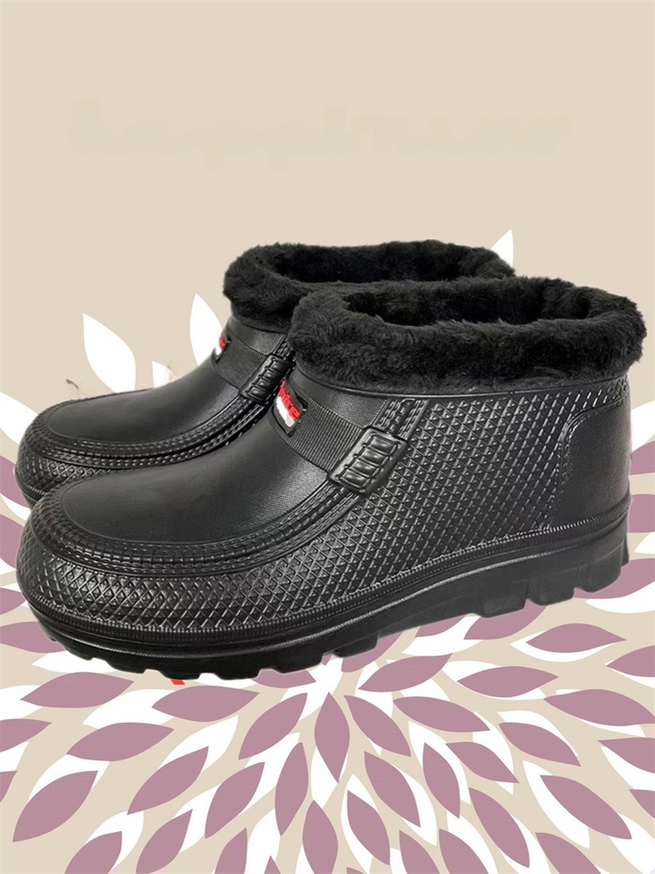 Waterproof Winter Cotton Boots Men's High Top Fce Lined Snow Boots Kitchen Car Wa Casual Low Heel round Toe Boots