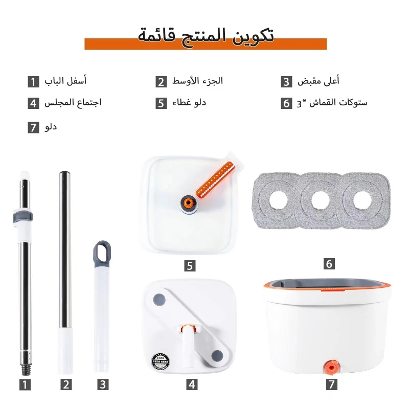 ممسحة فصل المياه ممسحة مربعة مع دلو 3 قطعة رؤساء ممسحة 360 Ceaning ستوكات كسول الطابق العائمة تنظيف المنزلية ممسحة