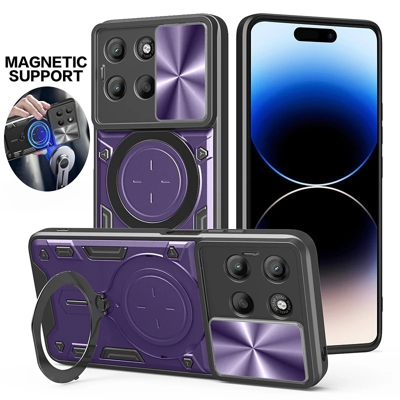 Enhanced Magnetic Metal Ring Bracket Phone Case with Slide Camera Lens Protection