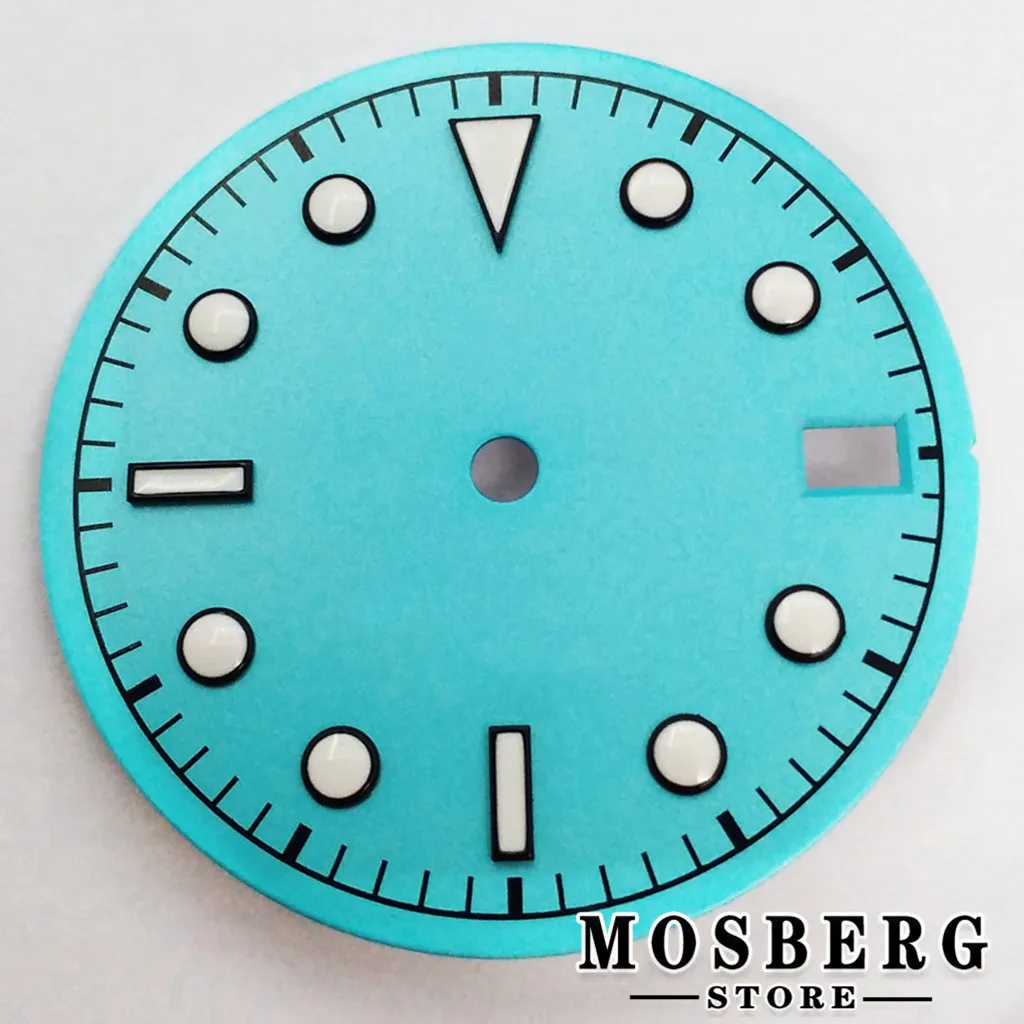 Sterile Luminous Black and Green Watch Dial with Date Window and Hands - 28.5mm