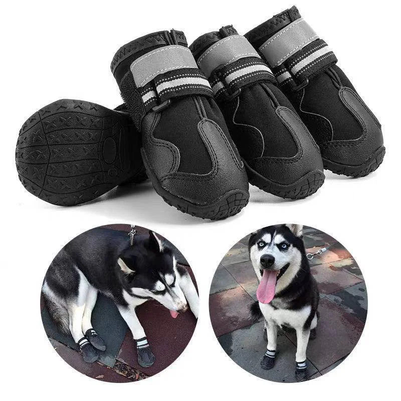 Botas de chuva antiderrapantes impermeáveis para cães, sapatos reflexivos para pequenos e grandes animais de estimação, botas de neve quente para cães, 2PCs, 4PCs