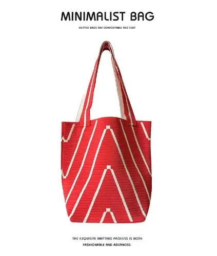 new Korean style niche design corrugated double-sided knitted single shoulder large capacity casual versatile bucket bag