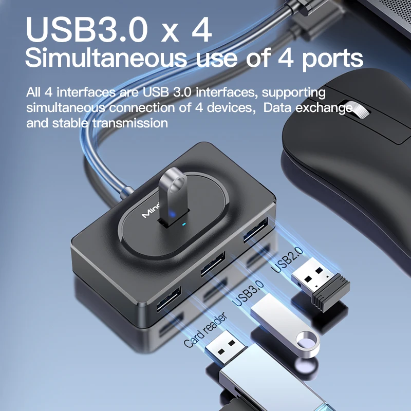 Mindpure USB 3.0 Hub 4 Ports HUB Splitter 4 in 1 with Type C Charge Power for MacBook Pro Air Huawei Mate 30 Docking Station HUB 2