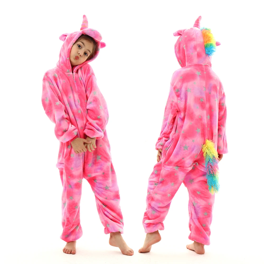 Kids Kigurumi Unicorn Tiger Lion Dog Kigurumi Pajama Winter Flanner Onesie Animal Pajamas Homewear Cosplay Costume Jumpsuit kids pajamas