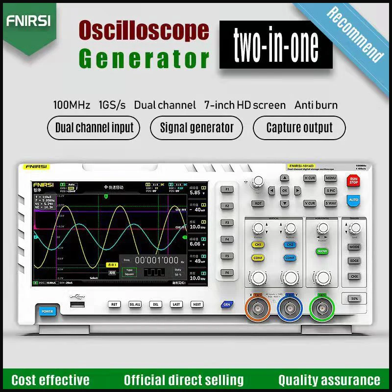 Digital Oscilloscope FNIRSI-1014D Digital Oscilloscope 2 In 1 Dual Channel Input Signal Generator 100MHz* 2 Bandwidth 1GSa/s Sampling Rate TFT LCD