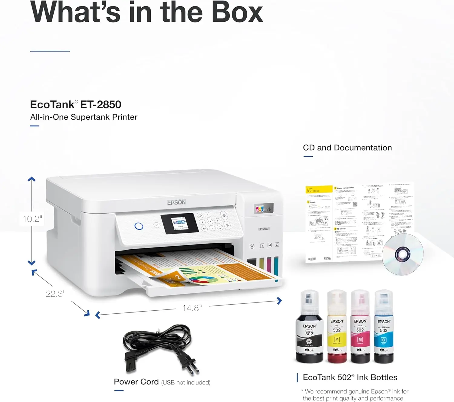 EcoTank ET-2850 Wireless Color All-in-One Cartridge-Free Supertank Printer , Copy and Auto 2-Sided Printing - White, Medium 6