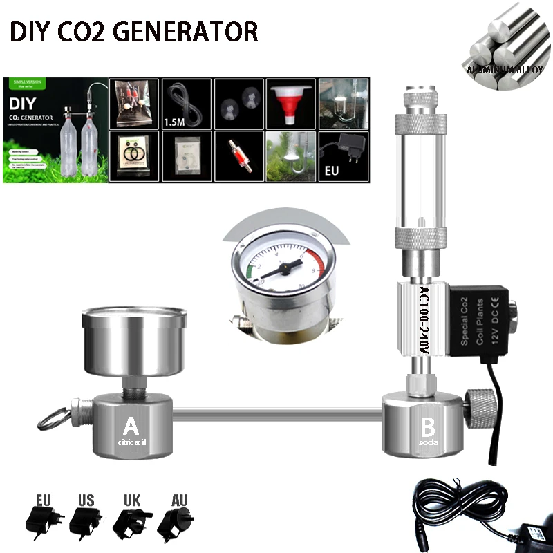 Aquarium DIY CO2 generator System kit CO2 generator bubble Counter Diffuser with Solenoid Valve For Aquatic Plant growth upplies fish tank decorations