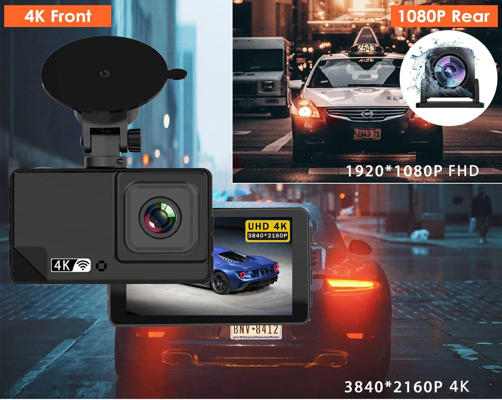 Description Picture 4 of item4K 2160P Dash Cam ADAS Car DVR Camera BSD WIFI GPS Dual Lens Mini Video Drive Recorder Dashcam Registrar Black Box Night Vision