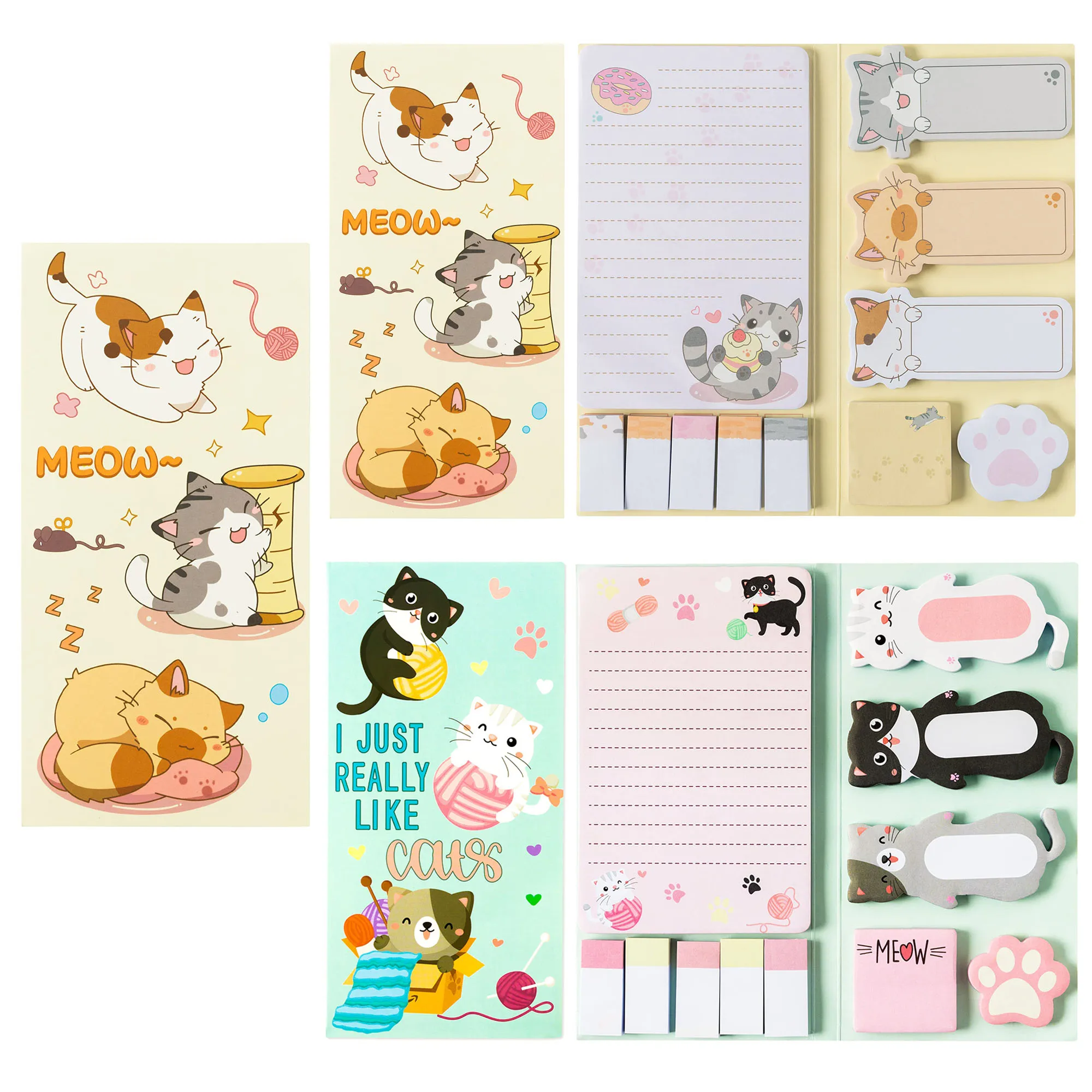 고양이 스티커 메모 세트, 440 시트, 귀여운 고양이와 발 모양 셀프 스틱 메모 패드, 동물 디바이더 탭, 학교 사무용품