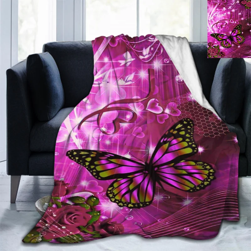 Soft Cartoon Printed for Bed Couch Sofa Gift Lightweight King Size 3D Print Butterfly Blanket Flannel Blanket Bed Throw Blanket