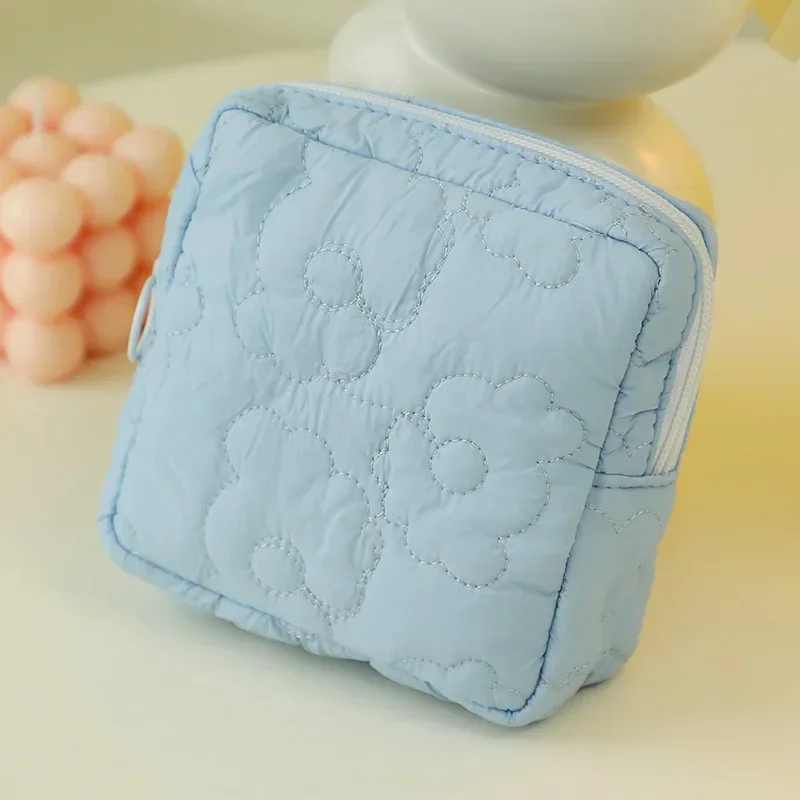 Flower Print Sanitary Pad Pouch Portable Storage Bag 12x12x4cm for Feminine Hygiene Ins Style Candy Color Makeup Organizer
