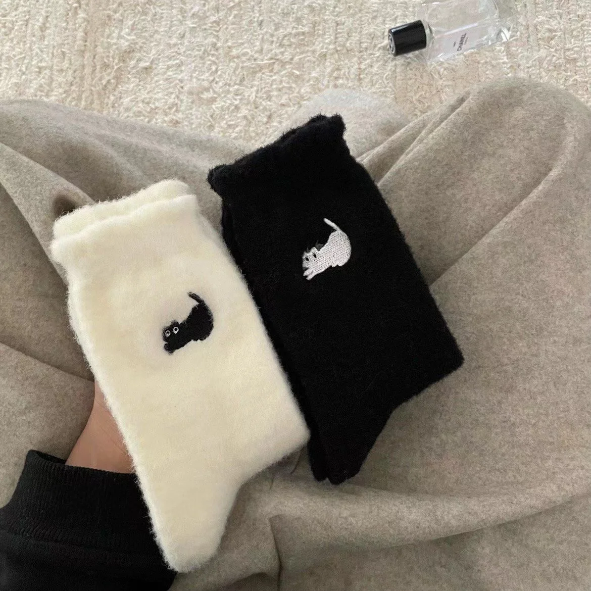 Niedliche Katzen-Nerz-Fleece Superweiche Socken für Damen Winter Warme Gemütliche Flauschige Nerz-Strümpfe Verdickte Plüsch Warme Schlaf- und Haussocken