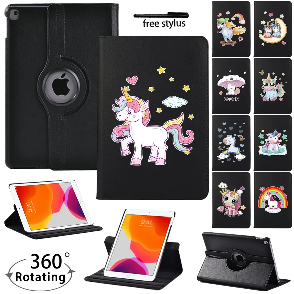 For IPad 9th Generation 10.2 Case,360 Degree Rotating Stand Tablet Cover for IPad 9 10.2 Funda Cute unicorn pattern cover