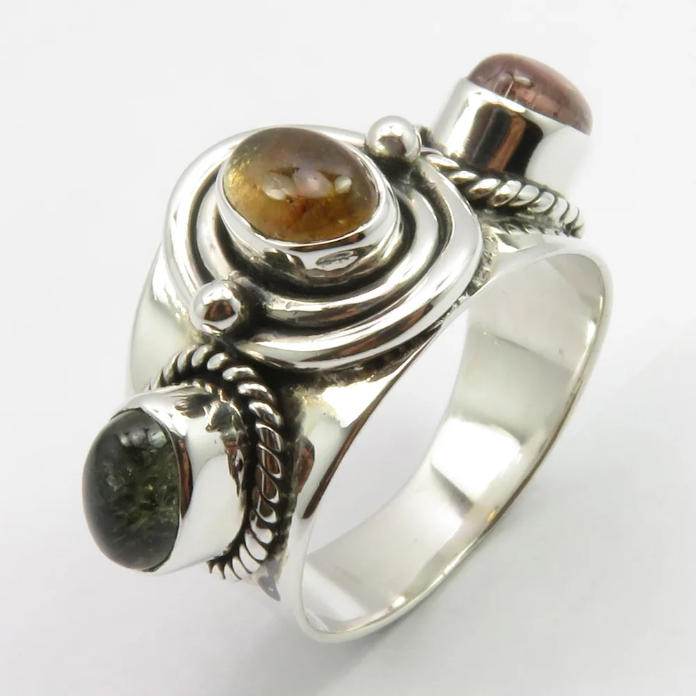 

Semi-precious Stone Ring Size 7.5 14 mm Handmade