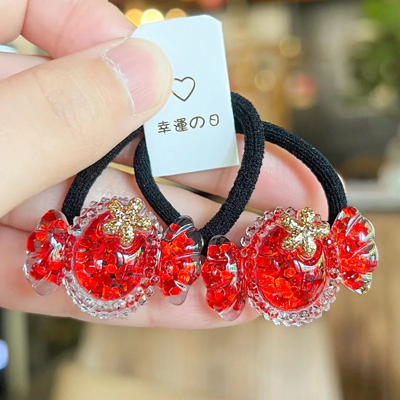 2023 Neujahr rot elastische Haar bänder für Mädchen niedlichen Mickey Kaninchen Haars eil Baby Herz Haar gummi Kinder Pferdes chwanz Halter Scrunchie – Detail 2